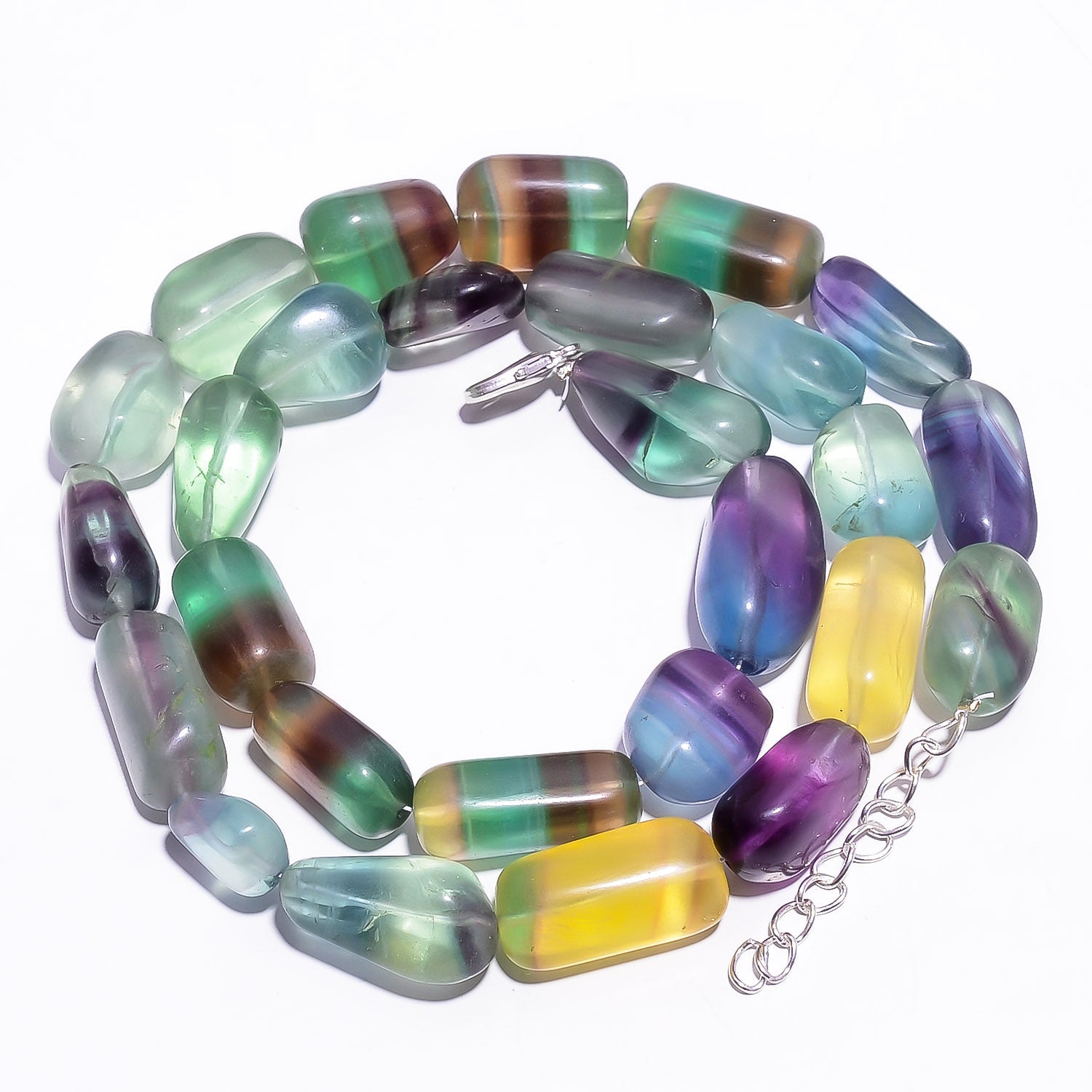 Natural Multicolor   Fluorite Beaded Fine Gemstone Necklace 