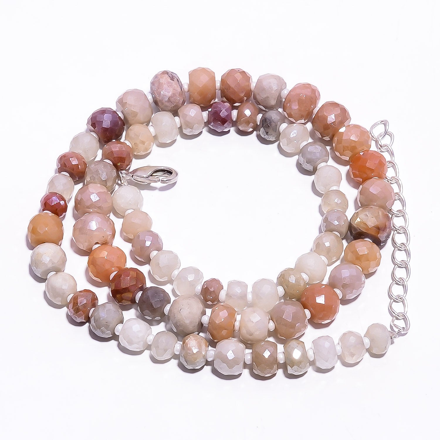 Natural Multicolor  Multi Moonstone Beaded Fine Gemstone Necklace 