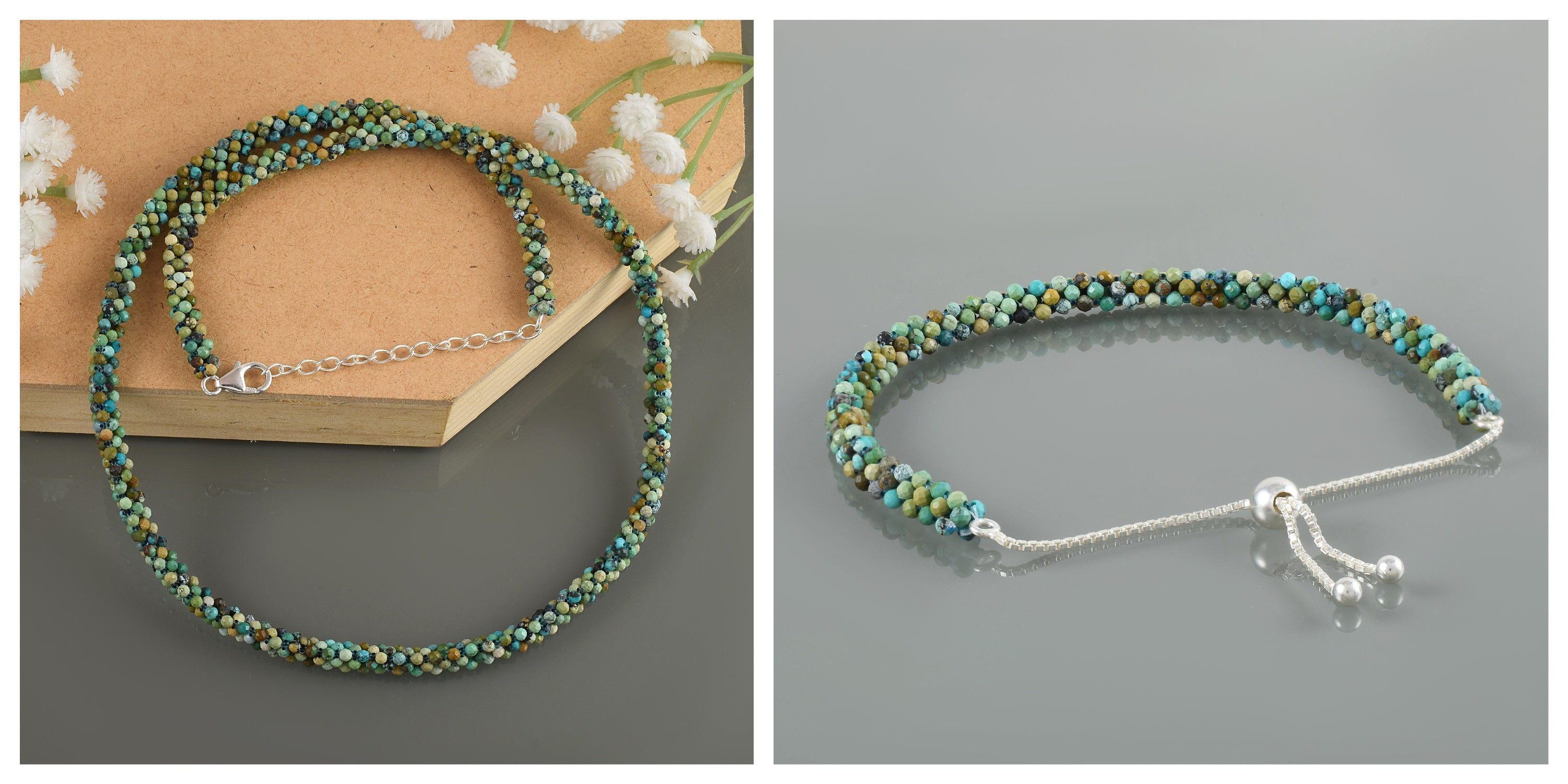 Handmade Sterling Silver Beaded Jewelry, Healing Power Bracelet & Necklace Set, Birthstone Gift 