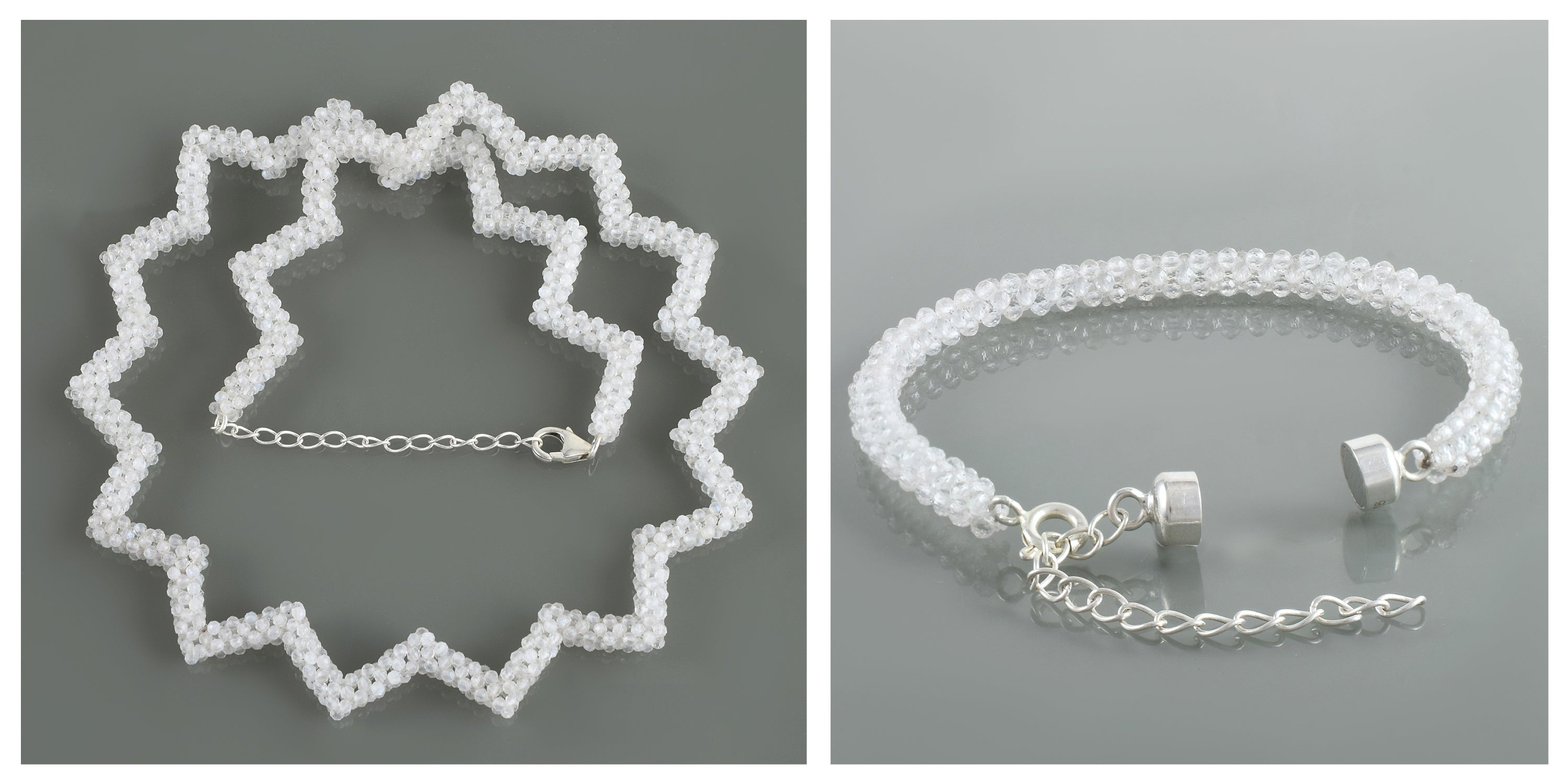 Healing Power Beaded Star Design Necklace & Bracelet Set, Handmade Sterling Silver Jewelry