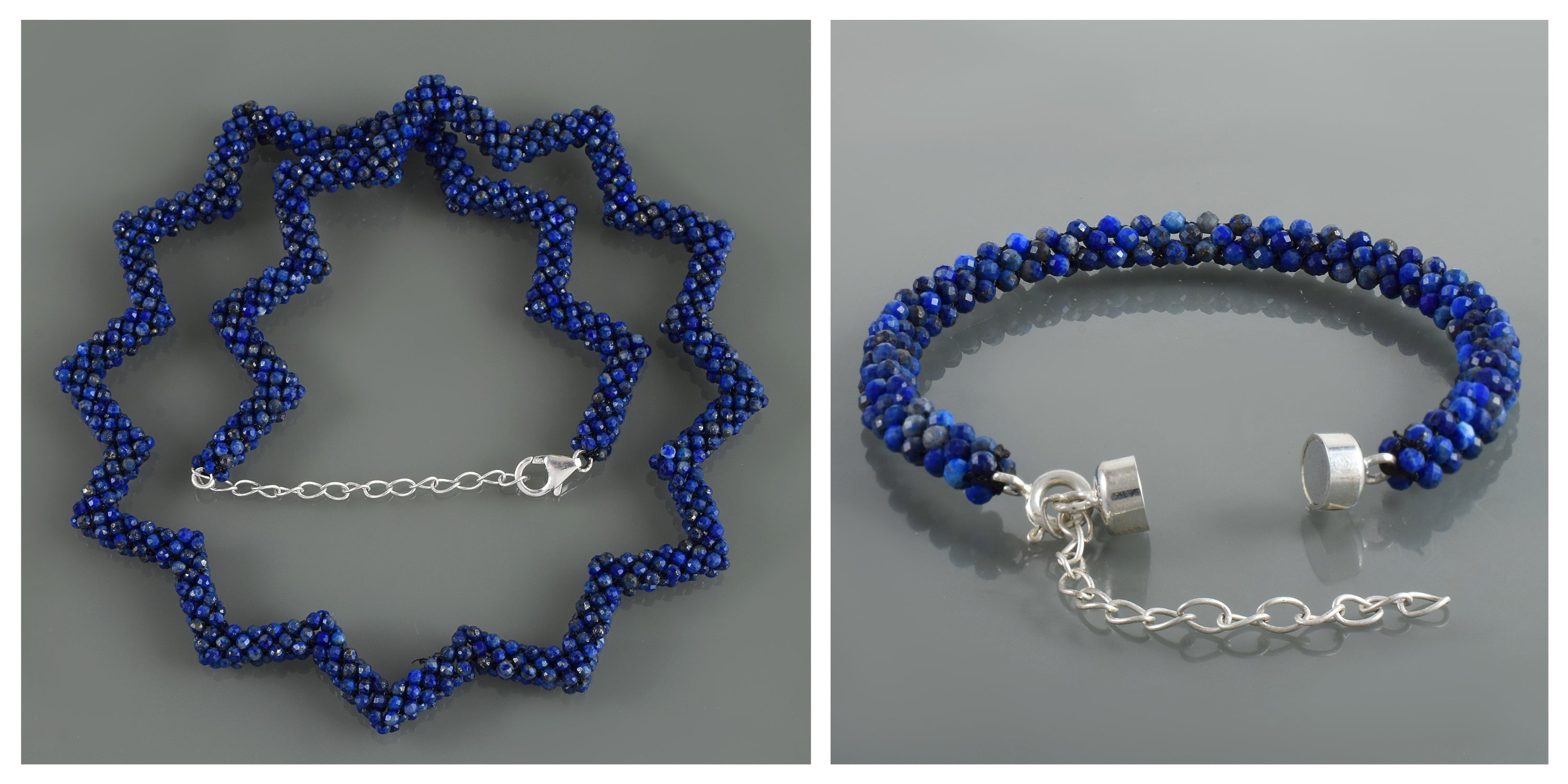 Handmade Sterling Silver Jewelry, Healing Power Beaded Star Design Necklace & Bracelet Set,