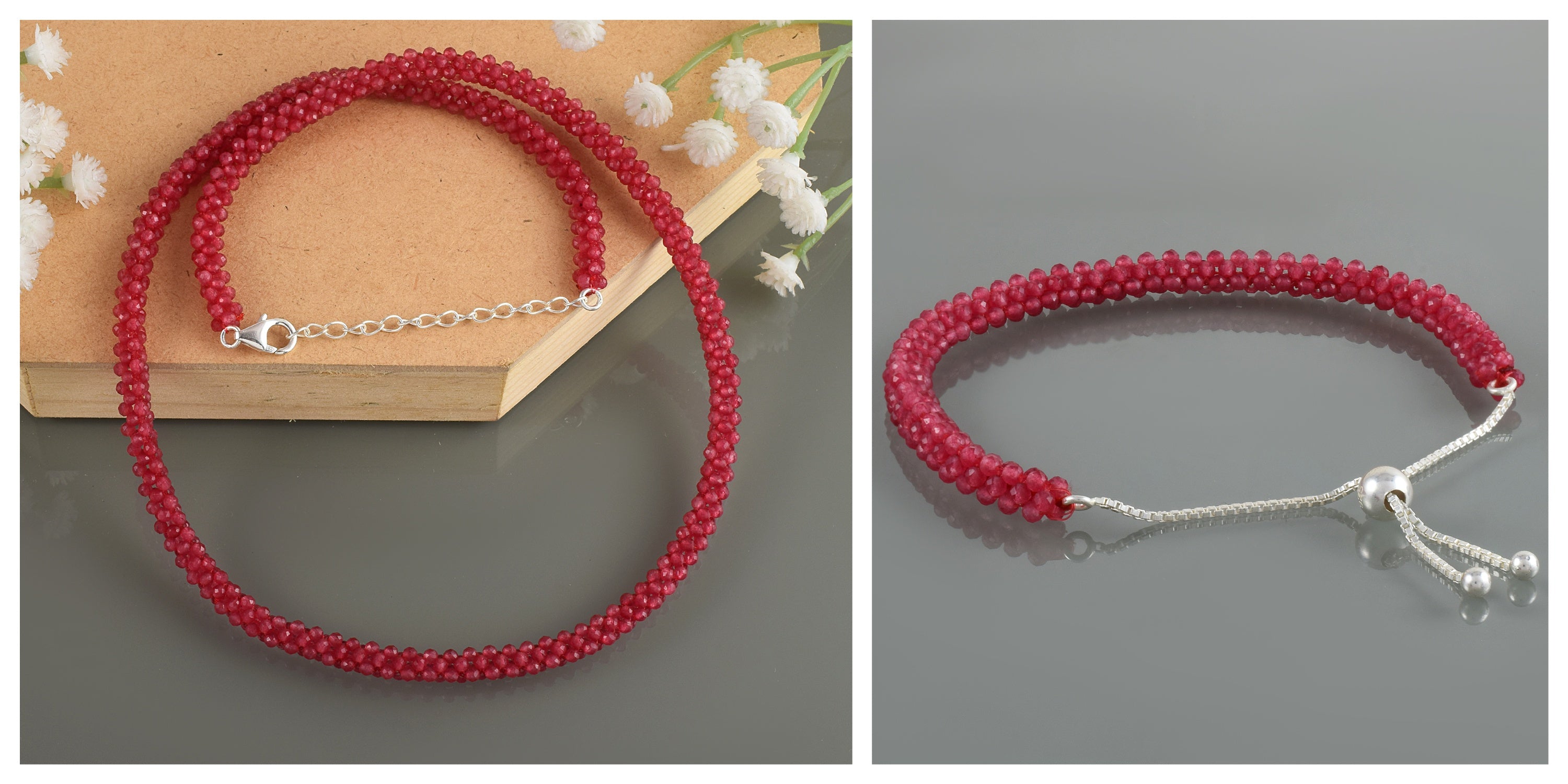 Exquisite Woven Beaded Silver Necklaces & Bracelets, Birthstone Jewelry, Perfect Handmade Gifts